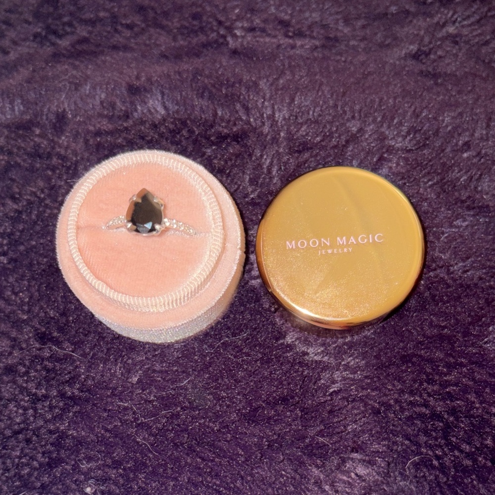 Moon Magic Black Obsidian Ring with Pink Velvet Case 925 Sterling Silver